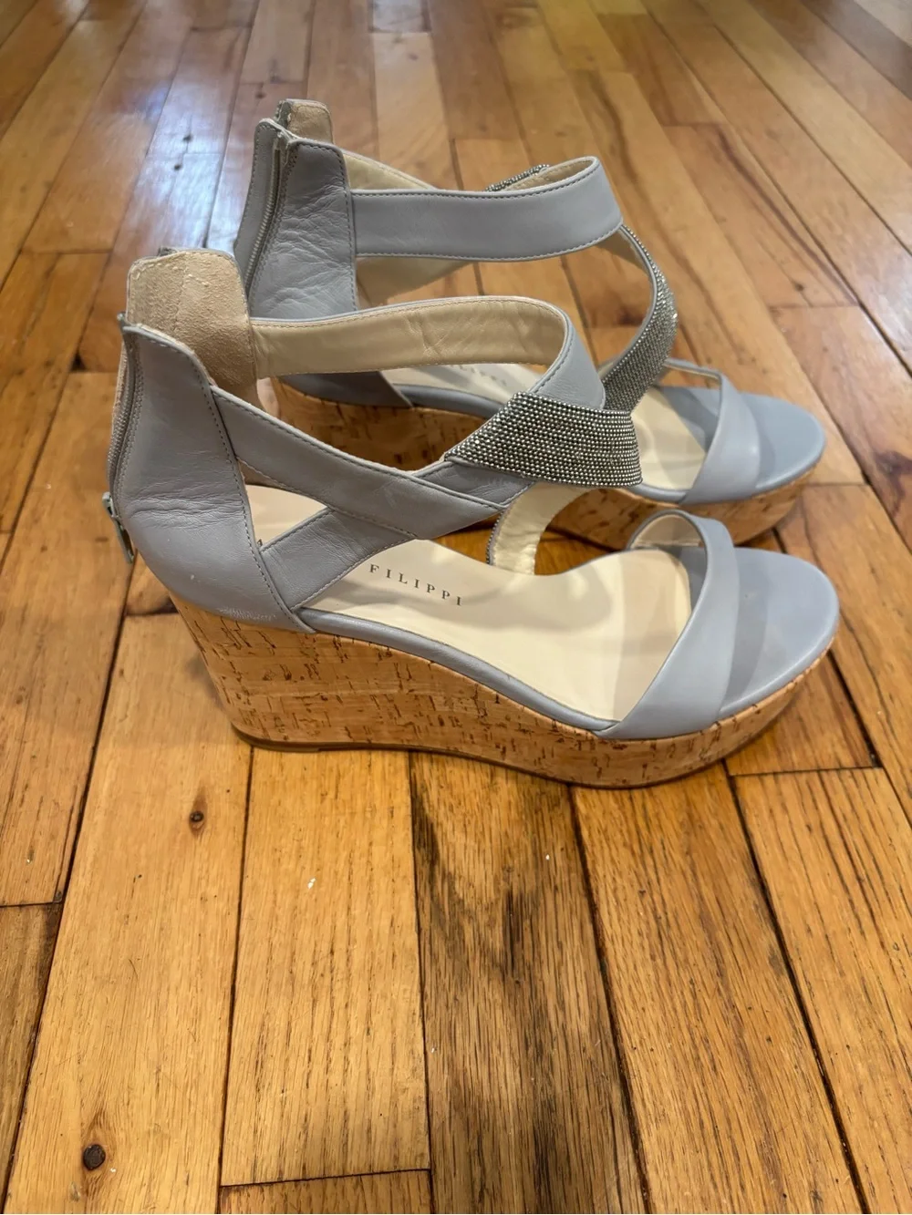 Fabiana Filippi Crystal-Trim Light Gray Wedge Sandals